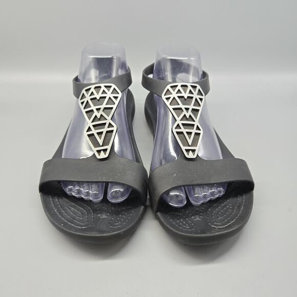 Crocs Womens Sz 9 Serena Sexi Sandals Diamond Embellished Black Thong Slingback - Picture 3 of 11